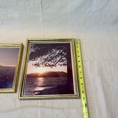 Vintage Framed Sunset Photography Pair Gold Tone Frames Wall Decor 1980s