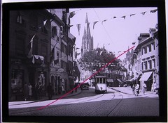 Freiburg Oberlinden Tram around 1900 Large Hist. Glass Picture No 2