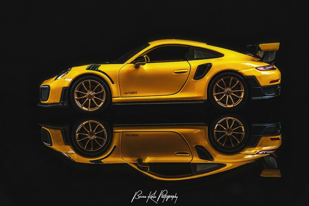 Porsche 911 GT2 Yellow Sports Car Framed Canvas Photograph, Wall Art, Decor