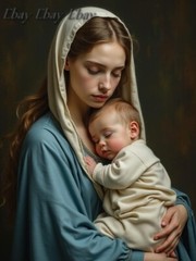 A3 Photo Mother Child Tenderness Artistic Glossy Paper Decor -033