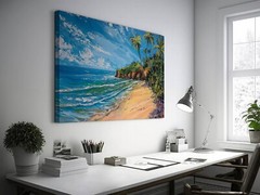 Beach Drawing Painting, Pastel Tropical Beach Art Hawaii Print Large Portrait