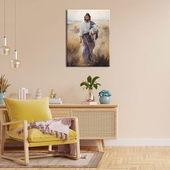 Framed Jesus and Lamb Canvas Wall Art Jesus Christ The Good Shepherd Picture …