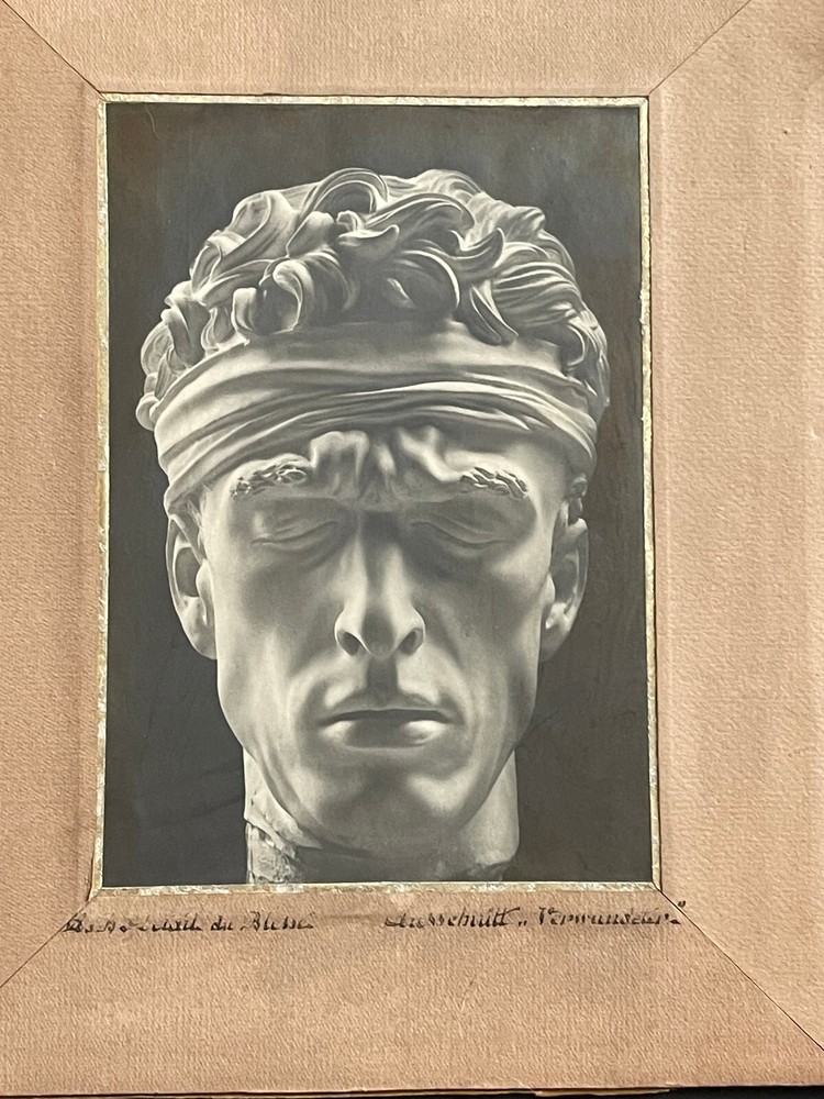 Photo Artwork Arno Brekker Sculpture Head Warrior Wounded Titled In Pen