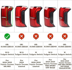 81560-AK010 RH LED Tail Light Fit for 2024 2025 Toyota Tacoma SR/SR5 W/O Tailgat