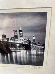 Brooklyn Bridge W/ Twin Towers At Night, Black & White Picture Signed 2002