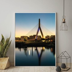 Zakim Bridge Boston Photography Sunset at Night, Downtown Boston, Charles River