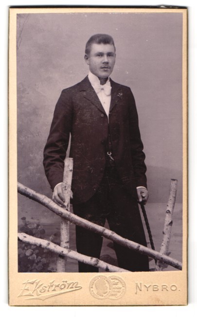 Photograph Aug. Ekström, Nybro, Elegant Gentleman with Walking Stick CDV / Cabinet Photo