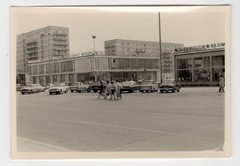 Photo East Berlin Moscow restaurant parking cars GDR architecture