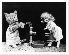 1915 Cat Kitten Pumping Water For Doll Harry Whittier Frees Silver Halide Photo