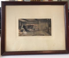 Interior Scene Quilting 1915 by Wallace Nutting Signed Framed A216