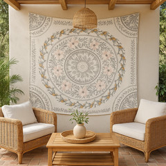 Simpkeely | Sketched Floral Medallion Tapestry | 59.1L x 80W | White w/ Floral