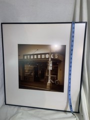 Sepia Starbucks Storefront Photograph Wall Art, Matted & Framed, Landscape ( A1)