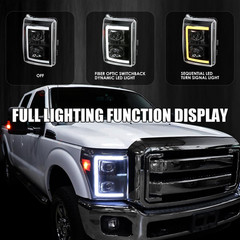 Black Projector Headlights W/Switchback Sequential LED Bar and Startup Animation