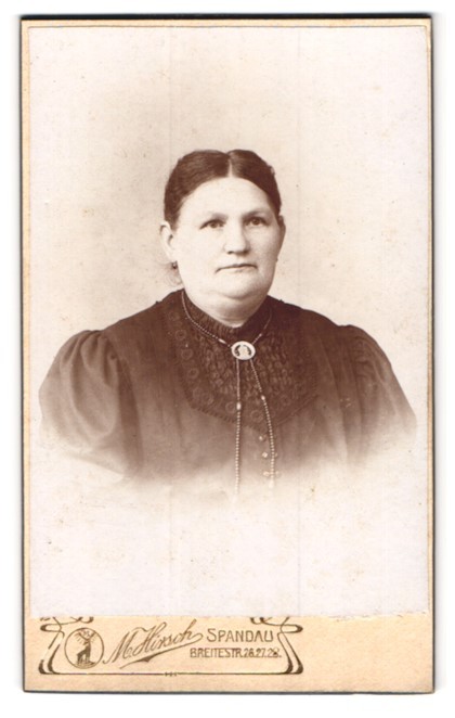 Photograph M. Hirsch, Spandau, Breitestraße 26-28, matron in puff sleeve dress un