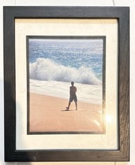 Framed Color Photograph Portrait of Person on Beach with Waves Ocean Landscape
