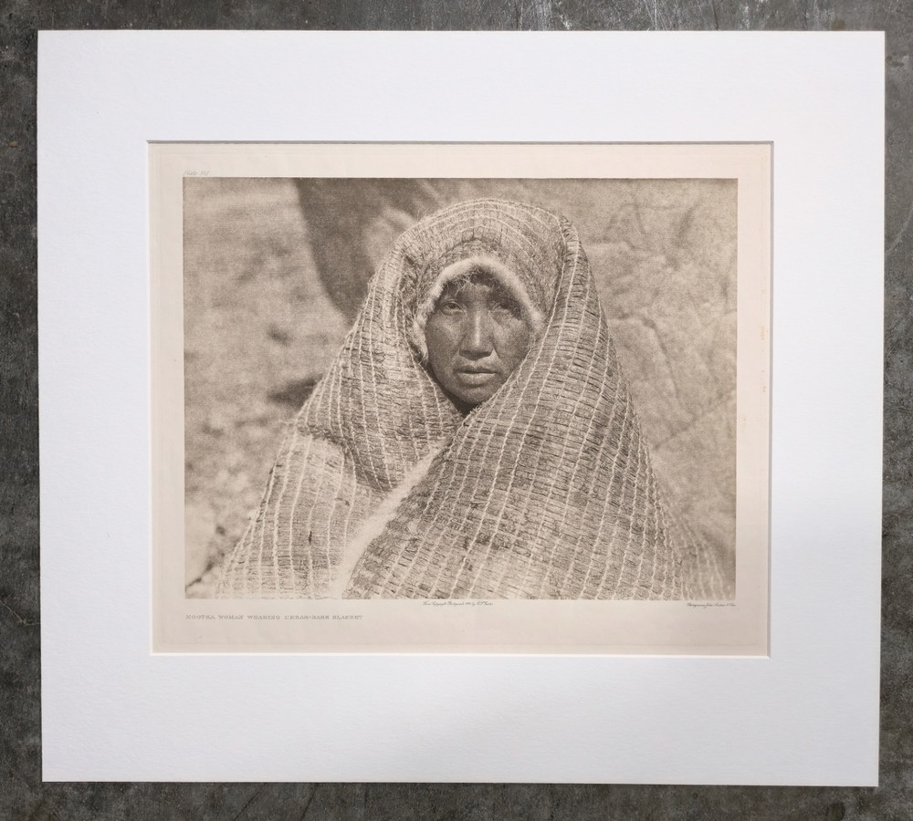 1915 Edward S. Curtis Nootka Woman Wearing Cedar Bark Blanket Photogravure