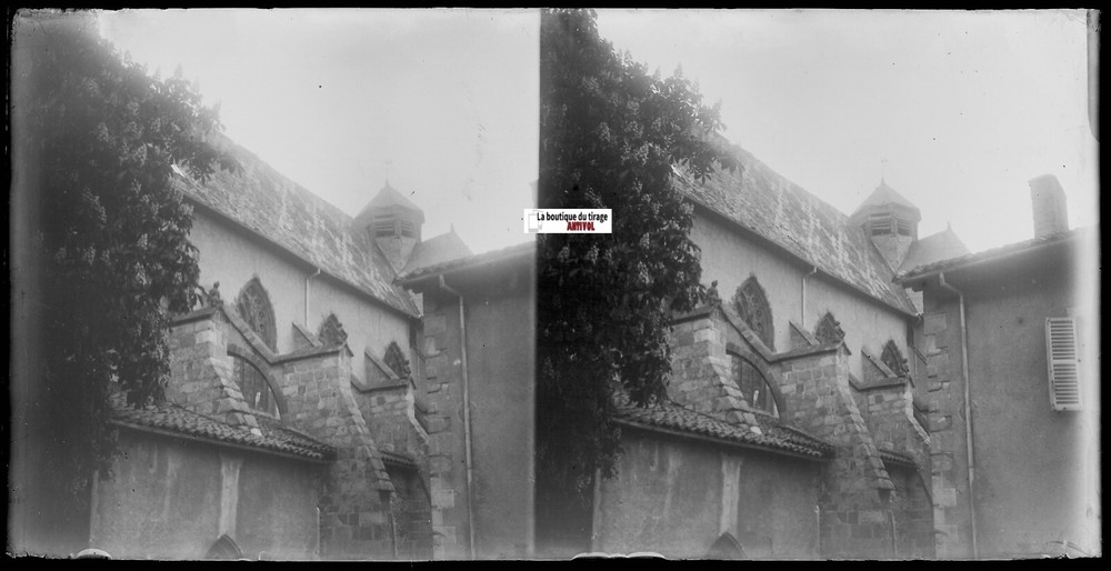 Church, France, Vintage Glass Photo, Stereo Black & White Negative 9X18 Cm