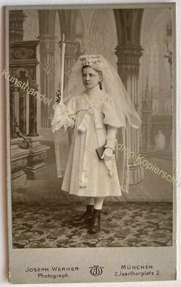 orig. CDV photo photograph around 1890 girl communion Munich Joseph Werner