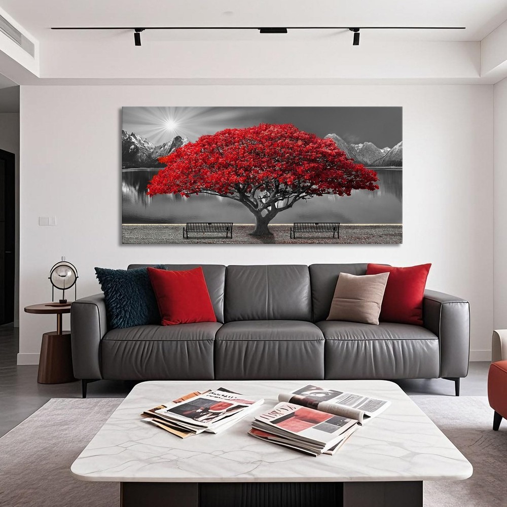 Mofutinpo Black and White Red Tree Wall Art Canvas Print Picture Large Red Tr…