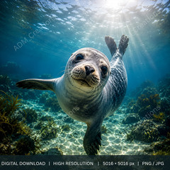 Digital Image Baby Seal Underwater Wallpaper Background | 5016×5016px | PNG/JPG