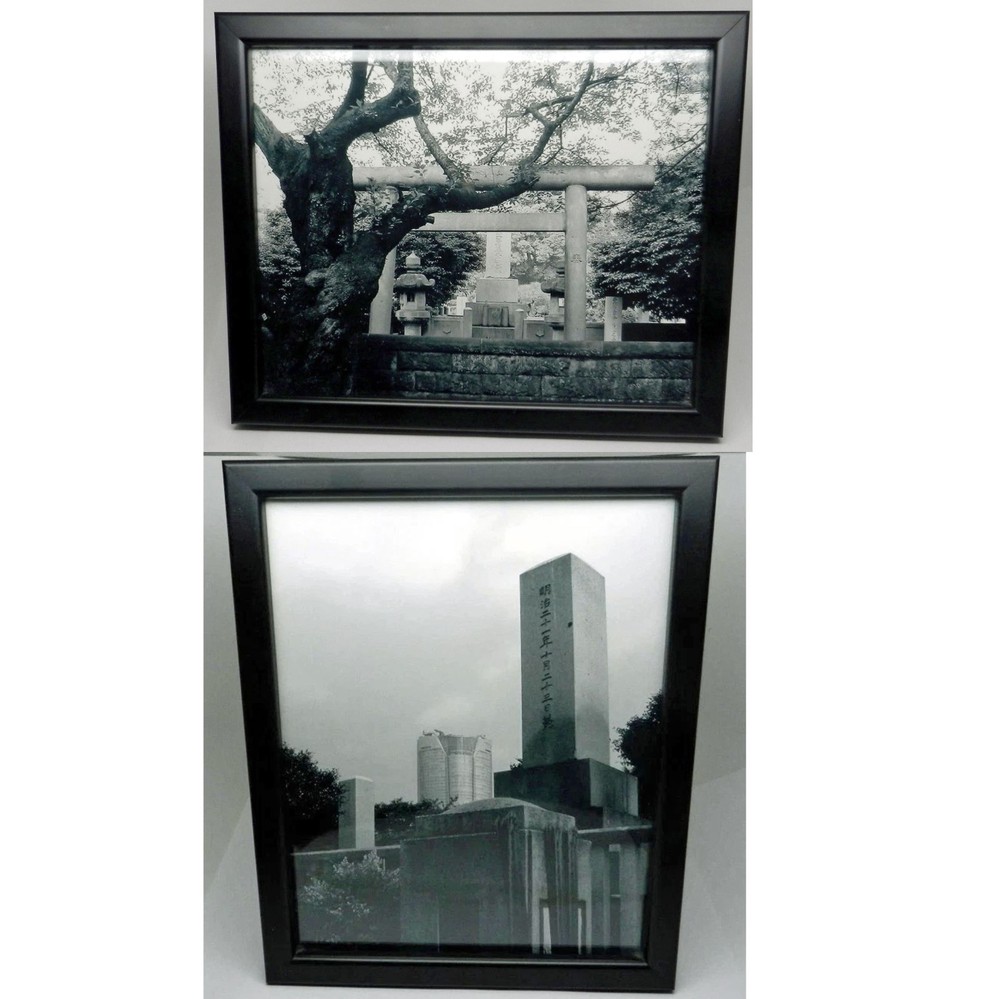 2 Framed Original Photograph Tokyo Japan Asian Cemetery Graveyard Black White