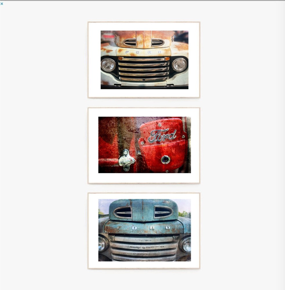 SET OF 3 – Vintage Ford Cars Automobiles Emblem Logo Rusted Patina Photography