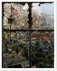 World Trade Center 9/11 Firemen At American Flag Ground Zero Silver Halide Photo