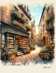 Digital Art Painting Watercolor Urban Landscape Wallpaper Background Decor