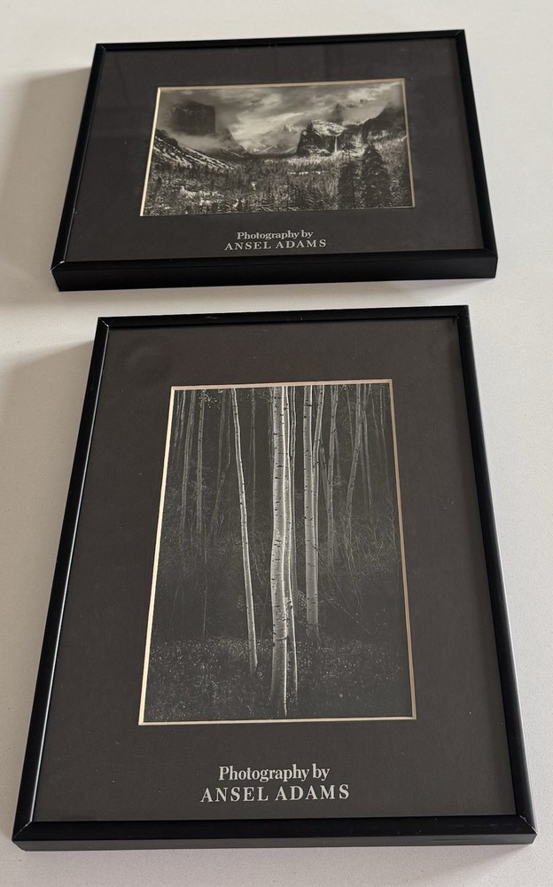 Vintage Ansel Adams Set of 2 Framed Matted Black & White Lot Photo Prints Art