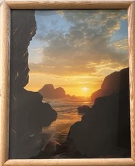 Pacific Coast Sunset Sea Stacks Framed Photograph Coastal Wall Art