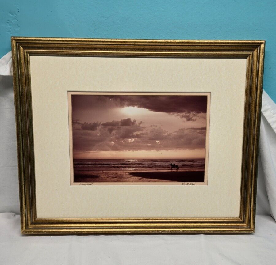 Oregon Coast 1977 Sunset Person on Horse Crashing Waves
