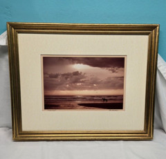 Oregon Coast 1977 Sunset Person on Horse Crashing Waves