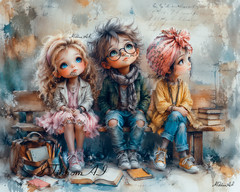 Digital Art Image Painting Portrait Children Pupils Boy Girls Wallpaper Desktop