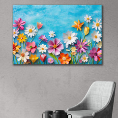 Colorful Floral Wall Art, Rainbow Flower Print, Spring Garden Painting Botanical