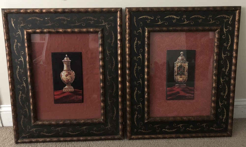 Set of 2 Paragon Picture Gallery French Porcelain Vases Framed Matching Frames