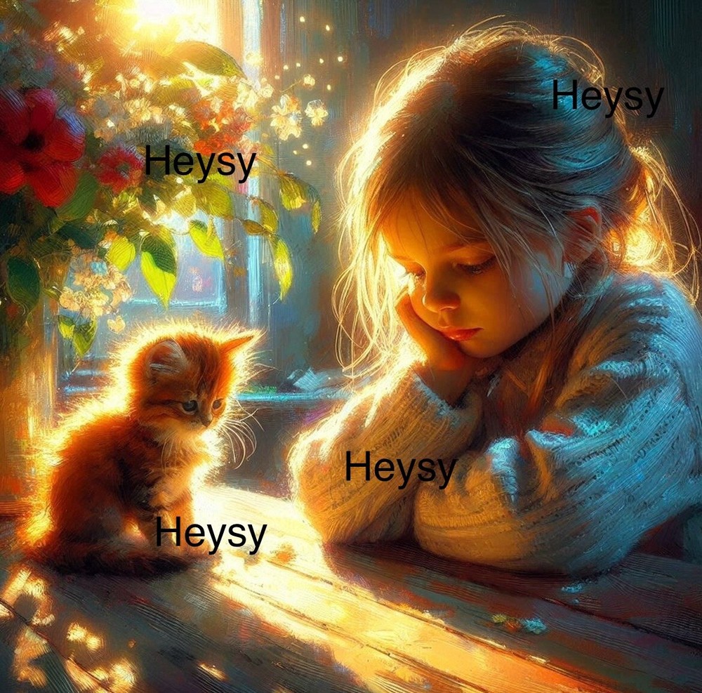 Girl and Kitten sad Digital Image Photo Wallpaper Desktop AI Art Sample