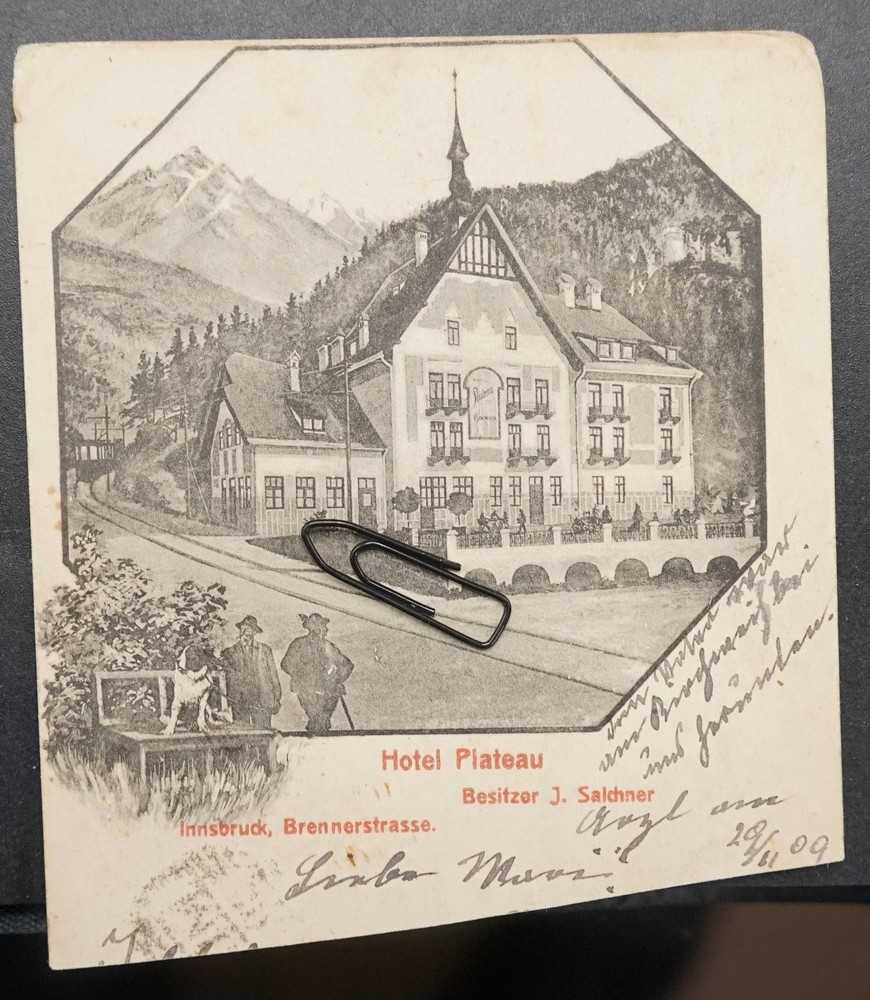 Photo Postcard View Innsbruck Hotel Plateau 1909 Litho Picture Building Inn