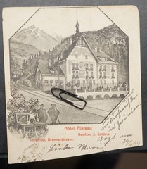 Photo Postcard View Innsbruck Hotel Plateau 1909 Litho Picture Building Inn