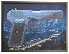 Framed TT Style Hand Gun with Night City background