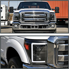 Black Projector Headlights W/Switchback Sequential LED Bar and Startup Animation