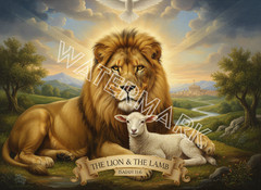 Digital Image Picture Photo Lion and Lamb with Dove Wallpaper Desktop AI Art