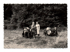 2x Old Photo Vintage Motorcycles Men Women with Sidecar Motorcycle