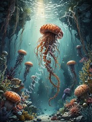 Jellyfish – Digital Image Picture PC Phone Background AI Art, 5 images- #15