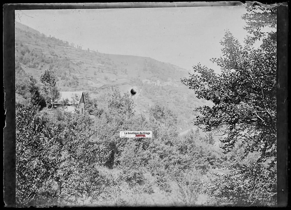 Old Black And White Photo Glass Plate Negative 6X9 Cm House Ariège Mountain