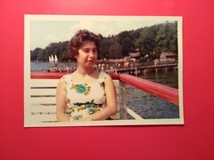 Alt Foto antik Vintage hübsche Frau am See Urlaub nice Woman dream old Photo xx