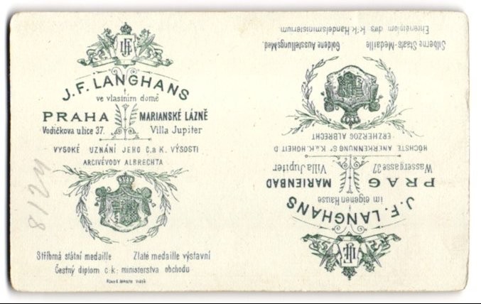 Photograph J. F. Langhans, Prague, coat of arms with monogram of photographer and K.u.K.