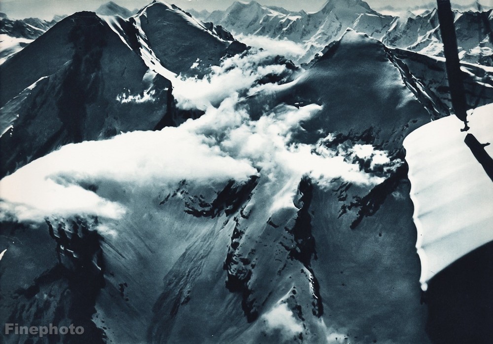 1931 Vintage 11×14 AVIATION AIRPLANE Snow Alps Switzerland ~ WALTER MITTELHOLZER