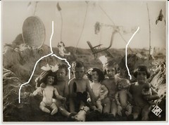 28×21 cm old barite photo boys + girls with their dolls