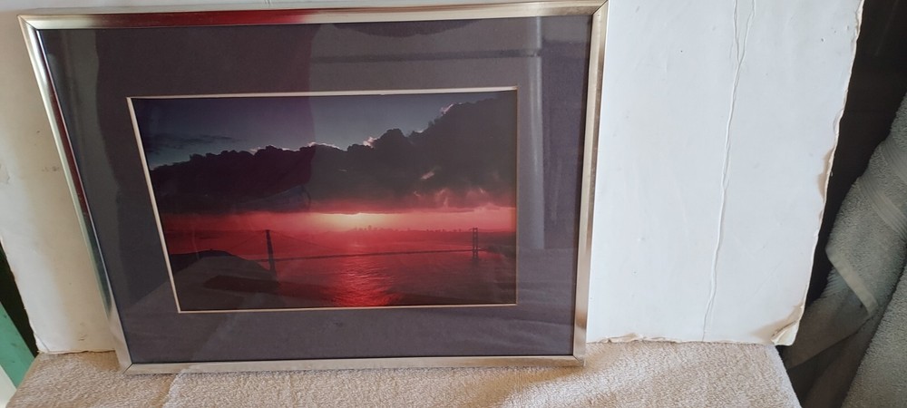 Golden Gate Bridge Sunny Cloudy Framed And Matted Photograph