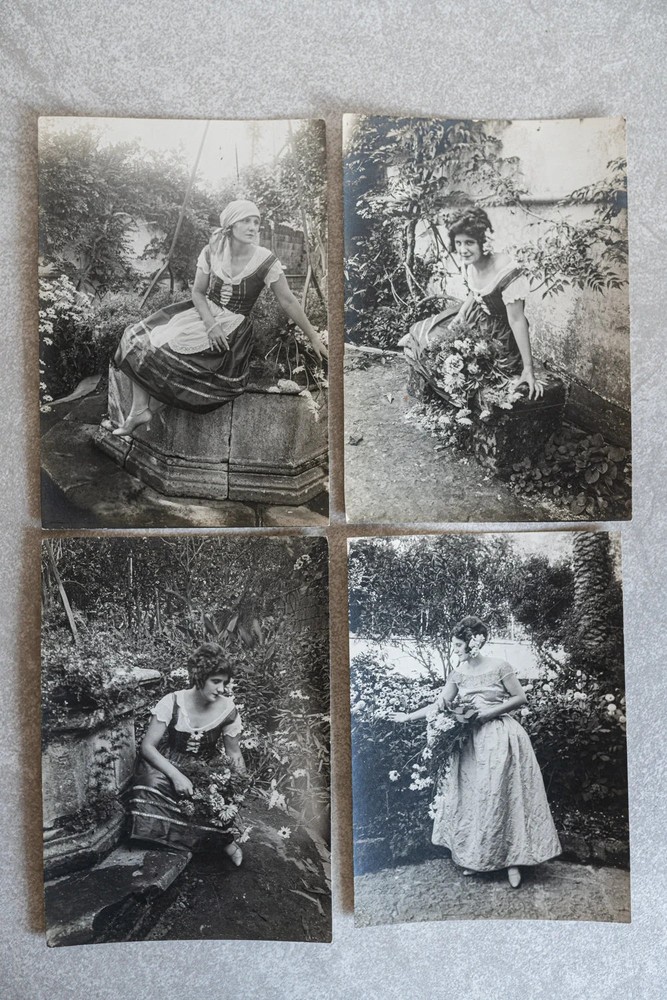 Lady Picking Daisies in Garden – Lot of 4
